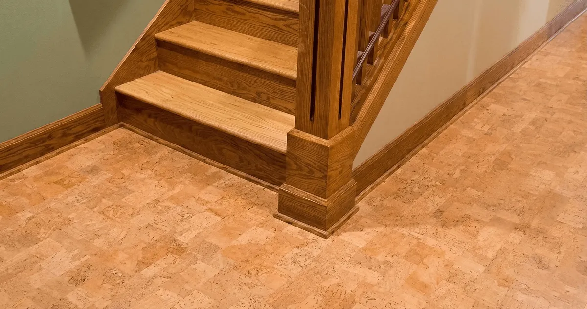 End of a staircase with cork flooring in New Orleans, LA